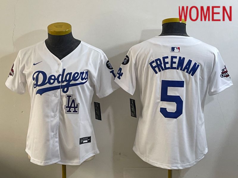 Women Los Angeles Dodgers 5 Freeman White Game 2024 Nike MLB Jersey style 12097